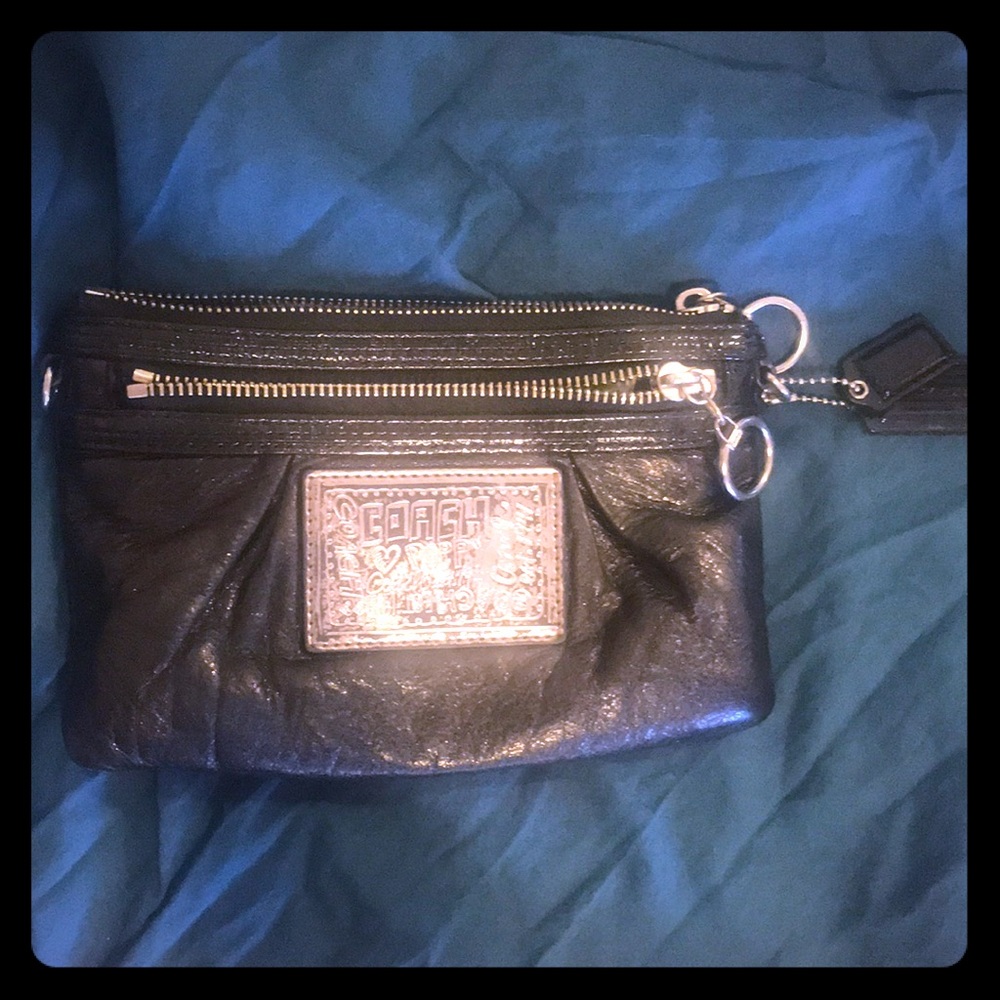COACH Poppy black leather clutch purse bag